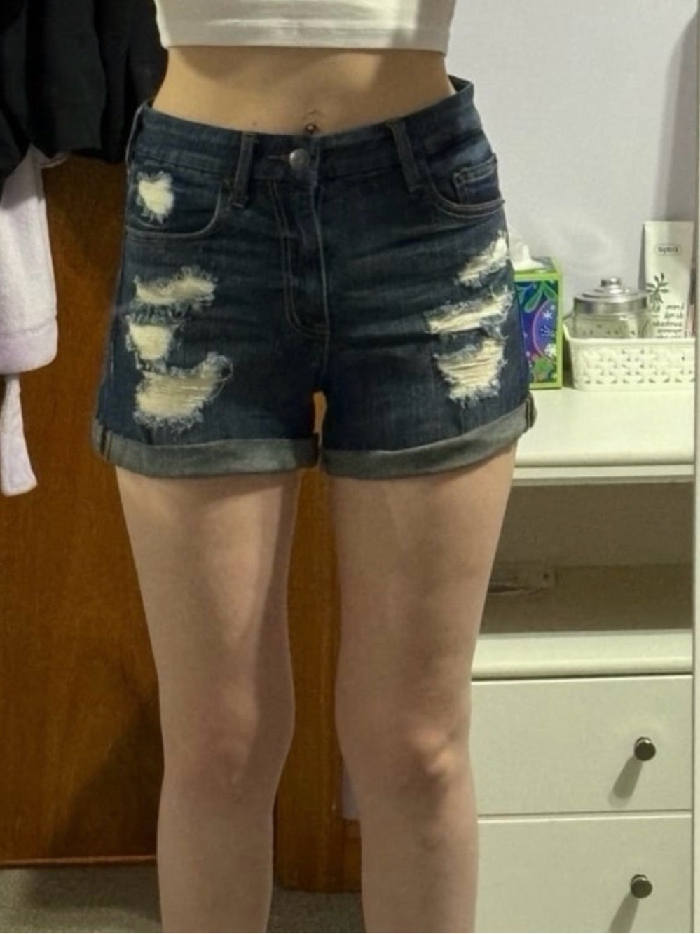 Aeropostale High-Rise Dark Wash Ripped Jean Shorts